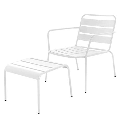 Tousmesmeubles Chaise + Tabouret Acier Blanc - TIPUTA - L 64 x l 71 x H 73 - Neuf