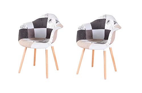 N/A lot de Deux fauteuils patchwork en tissu de lin pour loisirs salon coin fauteuils de réception avec dossier et pieds en bois naturel , Lin Polypropylène, gris, 82*42*48