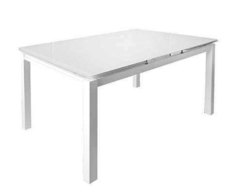 Meubletmoi Table de Repas Extensible 120/200 cm rectangulaire Compact Plateau Verre Blanc - Design Contemporain - Angela Meubletmoi Table de Repas Extensible 120/200 cm rectangulaire Compact Plateau Verre Blanc - Design Contemporain - Angela