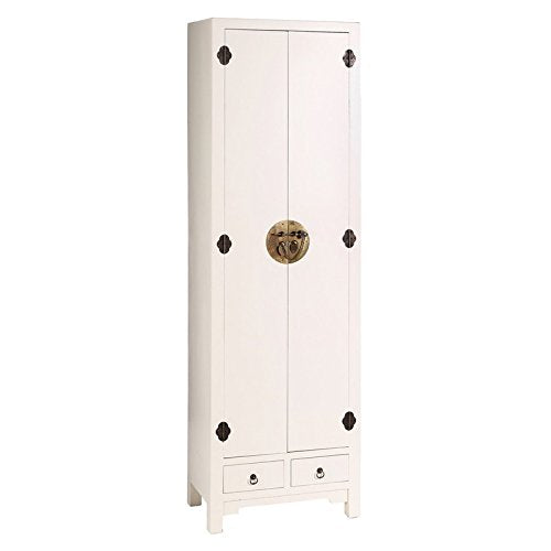 Tousmesmeubles Armoire lingère 2 Portes, 2 tiroirs Blanc Meuble Chinois - Pekin - L 55 x l 33 x H 185 - Neuf