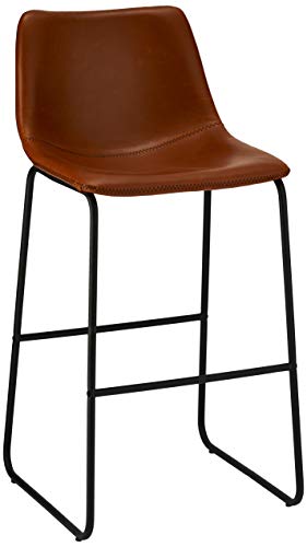 Ibbe Design Indiana Lot de 2 Marron Tabouret de Bar Chaise de Bar en Similicuir Simili Cuir Assise Rembourrée, Style Scandinaves Industrielle, Cadre Pieds en Métal avec Pieds et Repose