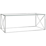 vidaXL Table Basse Table d'Appoint Table de Canapé Meuble de Salon Salle de Séjour Maison Intérieur Argenté 120x60x45 cm Acier Inoxydable et Verre