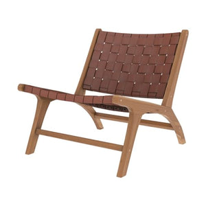 Rendez vous déco - Fauteuil - Kuna - Fauteuil Détente 1 Place en Teck avec Assise et Dossier en Cuir Tressé Marron - L.65 cm x P. 76 cm x H.69,5 cm - 9 kg