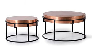 Lot de 2 tables basses coloris cuivre en fer et aluminium -PEGANE-
