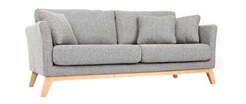 Canapé scandinave 3 Places Gris Clair déhoussable Pieds Bois Oslo