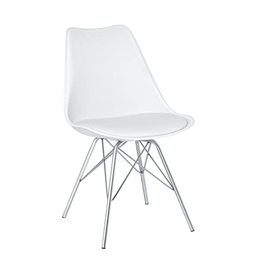 SAMPUR - Chaise Épura de Salle à Manger | Chaise de Bureau et de Salon Design Rétro Scandinave avec Coussin Intégré | Chaise de Salle d SAMPUR - Chaise Épura de Salle à Manger | Chaise de Bureau et de Salon Design Rétro Scandinave avec Coussin Intégré | Chaise de Salle d'Attente Rembourrée avec Pieds en Acier - Blanc