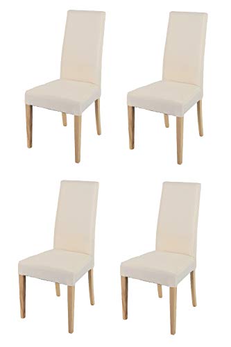 t m c s Tommychairs - Set 4 chaises Chiara Cuisine, Bar et Salle à Manger, Structure en Bois de hêtre peindré en Naturelle, Assise et Dossier rembourrés et revêtus en Tissue Ivoire