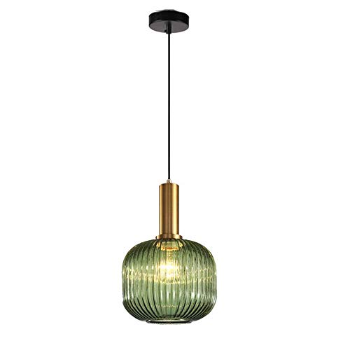 MZStech Lampe suspendue moderne, suspension en verre vert avec douille de suspension en cuivre doré