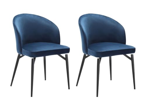 PASCAL MORABITO - Lot de 2 chaises en Velours et métal Noir - Bleu - GILONA de
