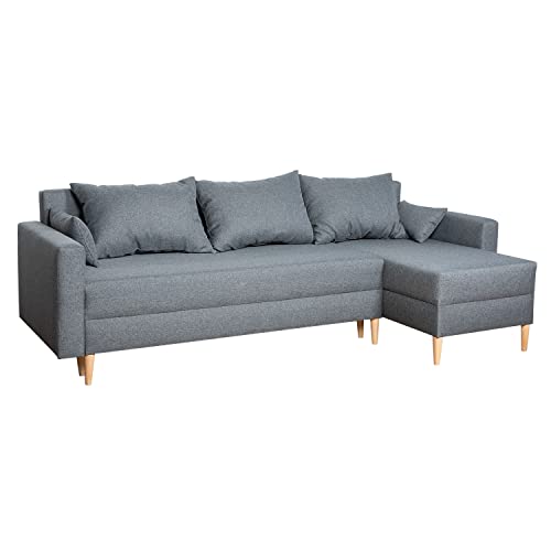 Happy Garden canapé d Happy Garden canapé d'angle Convertible ANTONI 3 Places en Tissu Gris. Canapé avec méridienne réversible et Coffre de Rangement.
