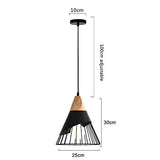 Lustre LED Moderne Simple Cuisine Salon Couloir Suspension Luminaire Créatif Forme de Cône Fer Cage E27 La Longueur est 25CM Haut est 30CM(Noir)2 pièces