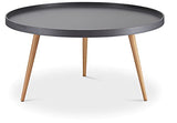 Furnhouse Ibbe Design Opus Ronde Table Basse de Salon Style Moderne Skandinave Table de Salon Gris, MDF et Bois Pieds en Bois de Hêtre Massif, 90x90x45 cm