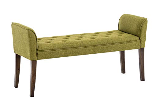 Banquette Cleopatra Rembourrée Revêtement en Tissu - Chaise Longue avec Accoudoirs - Piétement en Bois - Banquette Capitonnée - 133 x 64 x 4, Couleur:Vert, Couleur du Cadre:Antique foncé