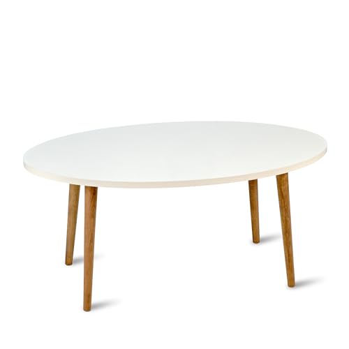 Table basse, table basse ronde de style moderne pour salon, table d'appoint ovale moderne, tables basses pour salon, table d'appoint, table centrale pour salon, table de canapé (blanc)