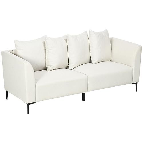 HOMCOM Canapé 3 Places de Style Moderne avec 4 Coussins, Base en Acier Noir, revêtement en Tissu Effet Lin de Couleur crème HOMCOM Canapé 3 Places de Style Moderne avec 4 Coussins, Base en Acier Noir, revêtement en Tissu Effet Lin de Couleur crème