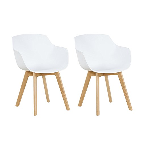 H.J WeDoo Lot de 2 Chaise Salle à Manger, Fauteuils Scandinave de Chaise latérale Design rétro avec Jambe de Bois de hêtre Massif - Blanc H.J WeDoo Lot de 2 Chaise Salle à Manger, Fauteuils Scandinave de Chaise latérale Design rétro avec Jambe de Bois de hêtre Massif - Blanc