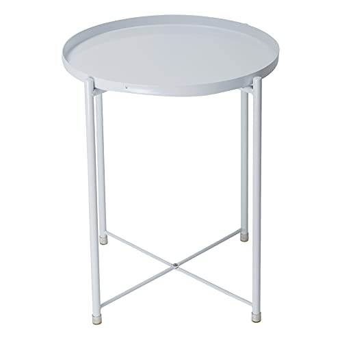 QIFFIY Table Basse Table à thé Tea Table Table de Nuit for Une Table d QIFFIY Table Basse Table à thé Tea Table Table de Nuit for Une Table d'extrémité intérieure extérieure Rond décor Moderne de décoration en métal Anti-dérapage Table de Salon (Color : White)