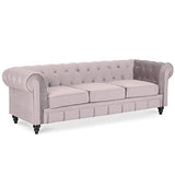INTENSE DECO Canape Chesterfield Velours 3 Places Altesse Taupe