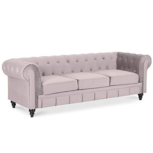 INTENSE DECO Canape Chesterfield Velours 3 Places Altesse Taupe INTENSE DECO Canape Chesterfield Velours 3 Places Altesse Taupe