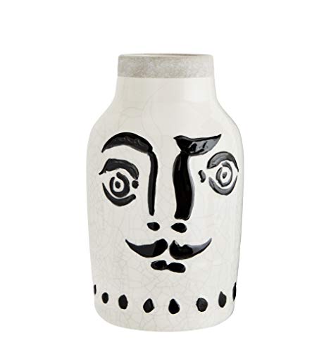 Madam Stoltz Vase avec visage Blanc avec peinture noire 16 x 28 cm