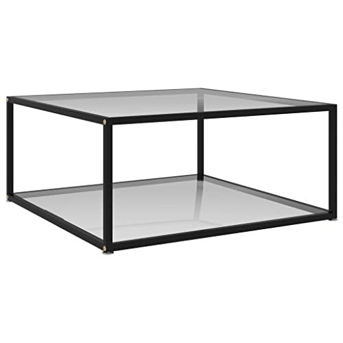 Table d Table d'appoint de salon moderne basse en verre trempé et acier Table basse Design à 2 niveaux pour salon et bureau 80 x 80 x 35 cm Transparent