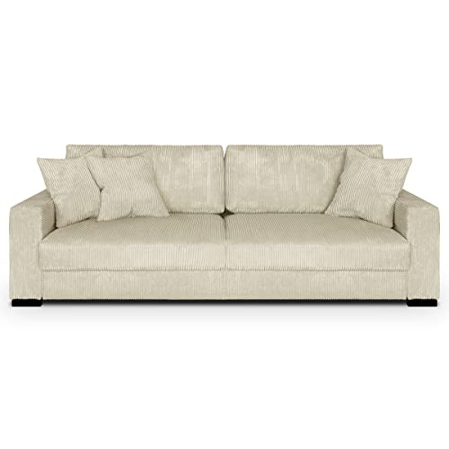 HOMIFAB Canapé Convertible 3 Places en Velours côtelé Beige avec Coffre de Rangement - Robin HOMIFAB Canapé Convertible 3 Places en Velours côtelé Beige avec Coffre de Rangement - Robin
