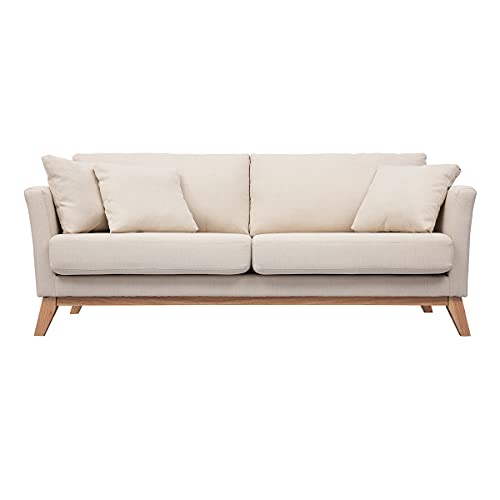 Miliboo Canapé scandinave déhoussable 3 Places en Tissu Beige et Bois Clair Oslo