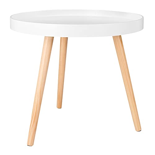 WOLTU Table Basse Ronde en Bois Massif, Petite Table de Salon Décoratif Table d WOLTU Table Basse Ronde en Bois Massif, Petite Table de Salon Décoratif Table d'appoint Moderne Blanche Chêne 50x44 cm (ø x H) TS143ws