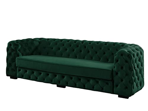 Canapé 3 Places Chesterfield Stanley - Velours Vert Sapin