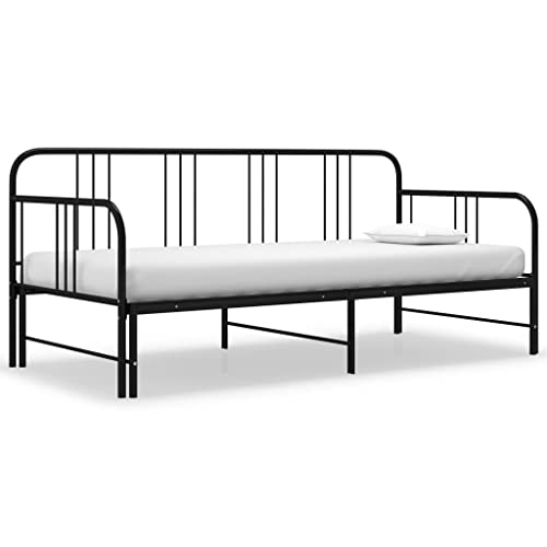 VidaXL Cadre De Canapé-lit Extensible Métal Noir 90x200 Cm - Sommier à Lattes Convertible Canapé Et Lit
