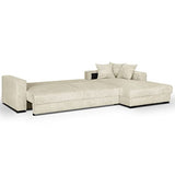 HOMIFAB Canapé d'angle Droit Convertible 5 Places en Velours côtelé Beige avec Coffre de Rangement - Collection Robin