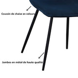 GOLDFAN Chaises Set de 4 Bleu Chaise de Salle à Manger de 4 Chaise de Cuisine Assise rembourrée en Velours Pieds en métal Stable, Bandes Bleues
