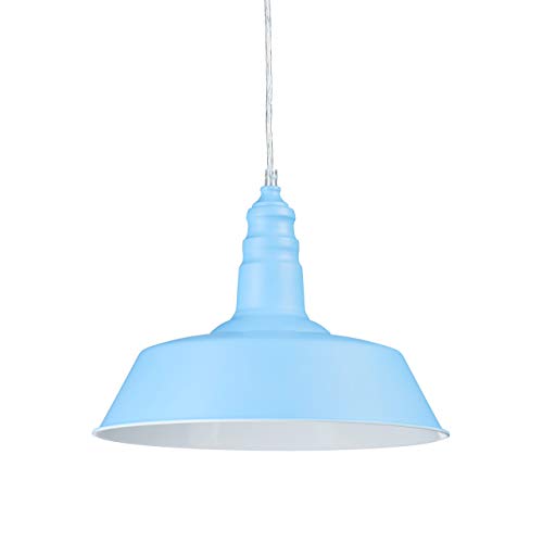 Relaxdays Suspension luminaire abat-jour en métal avec couleur tendance HxlxP: 116 x 36 x 36 cm lampe style industriel hauteur réglable, bleu clair