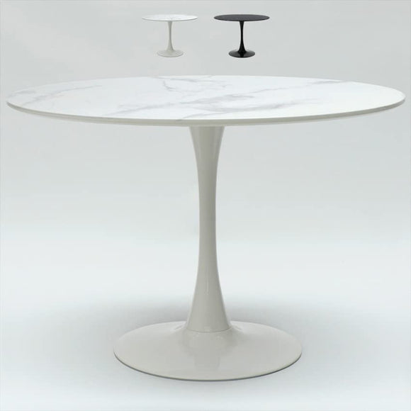 Produce Shop Table ronde 120 cm effet marbre restaurant salle à manger Tulip Murmar 120 - Blanc