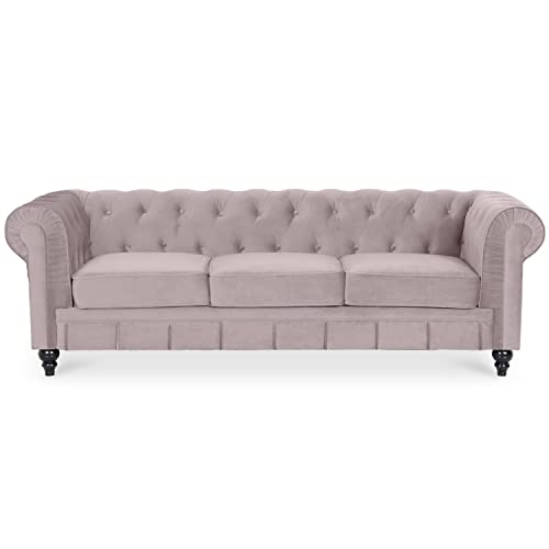 INTENSE DECO Canape Chesterfield Velours 3 Places Altesse Taupe