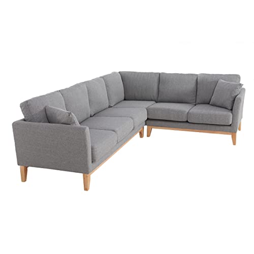 Miliboo Canapé d Miliboo Canapé d'angle déhoussable scandinave 5-6 Places en Tissu Gris Clair et Bois Clair Oslo