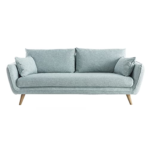 Miliboo Canapé scandinave 3 Places en Tissu Bleu Glacier et Bois Clair Creep