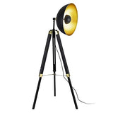 Lampadaire Lampe à Pied Trépied Métal Bois Noir Cuivre 1 x E27 148 cm