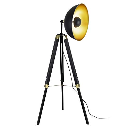 Lampadaire Lampe à Pied Trépied Métal Bois Noir Cuivre 1 x E27 148 cm Lampadaire Lampe à Pied Trépied Métal Bois Noir Cuivre 1 x E27 148 cm