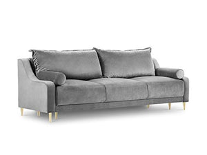 Milo Interiors Velvet Sofa with Bed Function and Box, Zora, 3 Seats, Grey, 215x94x90