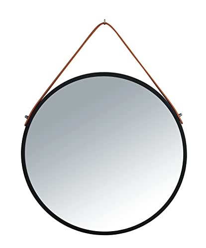 WENKO Miroir mural Borrone rond, miroir avec cadre métallique noir et bretelle de suspension, miroir décoratif au design Vintage, verre/métal, Ø 40 cm, noir