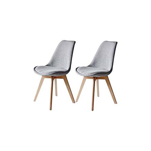 Générique Bjorn Lot de 2 chaises Pieds Bois Hetre - Tissu Gris - L 48,5 x P 56 x H 83 cm