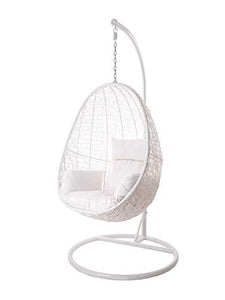 Kideo Swing Chair intérieur & extérieur, Chaise longue Polyrattan, Chaise suspendue, Chaise suspendue avec cadre et coussins (blanc)
