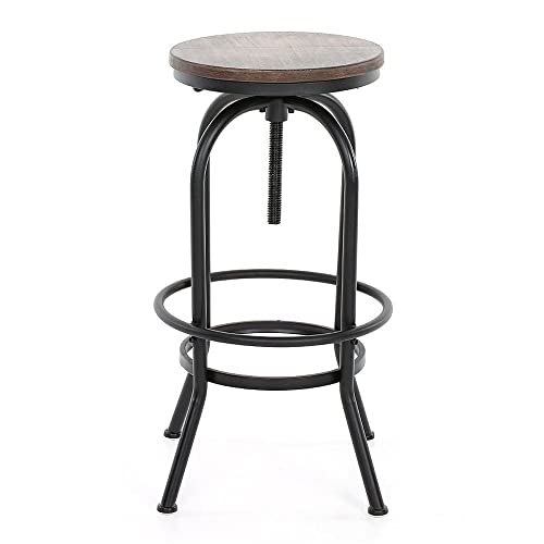 Kosmi - Tabouret de Bar en métal Noir Mat et Assise en Bois foncé, Tabouret à vis pour Hauteur Ajustable, Hauteur réglable de 65 à 85cm Kosmi - Tabouret de Bar en métal Noir Mat et Assise en Bois foncé, Tabouret à vis pour Hauteur Ajustable, Hauteur réglable de 65 à 85cm
