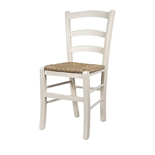 ZStyle - Venezia - Chaise en paille en bois coloré, pour restaurant, gîte, cuisine - vert, bleu, jaune, rouge (ivoire)