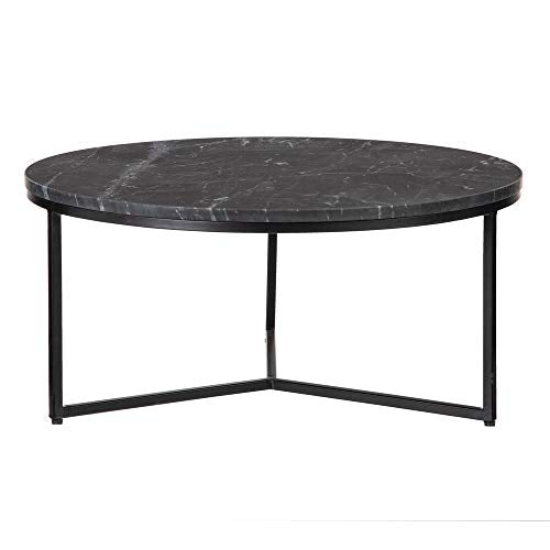 Lola Home Table Basse Ronde en métal et marbre Noir Ø 70x32 cm