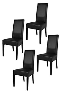 Tommychairs - Set 4 chaises Luisa pour Cuisine, Bar et Salle à Manger, Robuste Structure en Bois de hêtre peindré en Noir, Assise et Dossier rembourrés et revêtus en Cuir Artificiel Couleur Noir