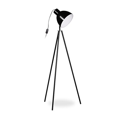 Relaxdays 10021293_46 Lampadaire 3 Pieds Luminaire Spot Projecteur 1 Feu Lampe Trépied HLP env. 130 x 53 x 53 cm, Noir, métal, 40 W, 130x53x53cm
