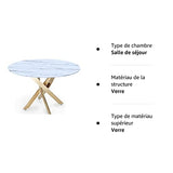 Deco In Paris Table à Manger Ronde Design Verre marbré et Pieds dorés 4 Personnes Melissa, Blanc, 120x120x75x120