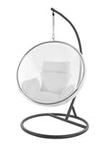 Kideo® Ensemble complet : fauteuil suspendu avec structure et coussin, demi-coque, bulle, translucide, coussin blanc (1000 Snow))